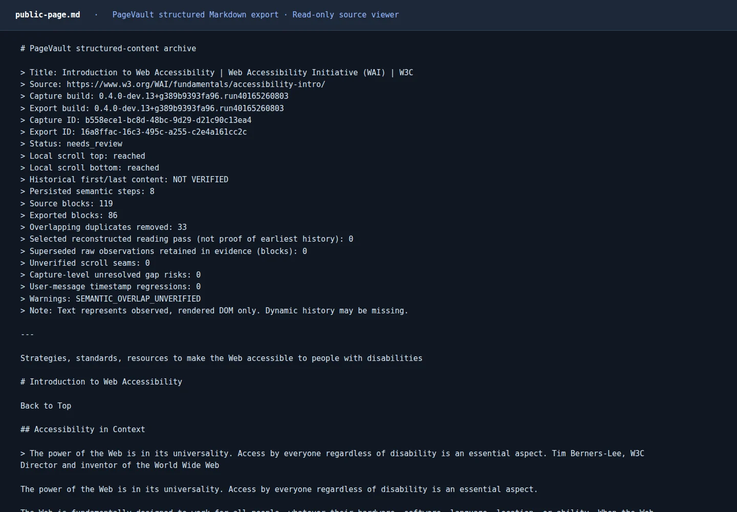 PageVault Markdown export