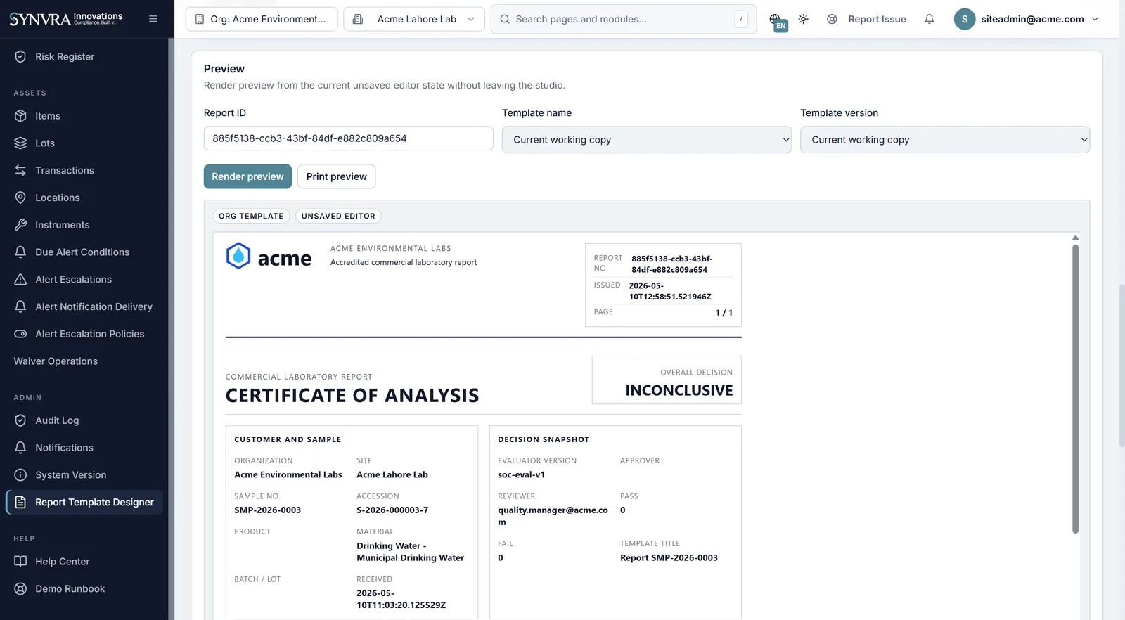 Synvra report preview